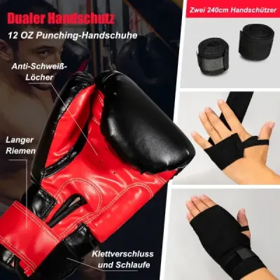 Súprava boxovacieho vreca 28,5 kg boxovacie vrece s 12 oz boxerskými rukavicami a remienkami na ruky čierne Súprava boxovacieho vreca 28,5 kg boxovacie vrece s 12 oz boxerskými rukavicami a remienkami na ruky čierne