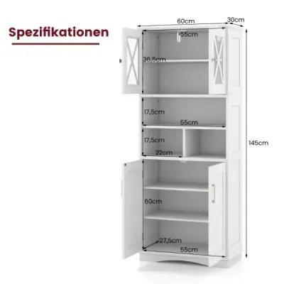 Kúpeľňová vysoká skrinka s nastaviteľnými policami  Kúpeľňová skrinka s ochranou proti preklopeniu biela Kúpeľňová vysoká skrinka s nastaviteľnými policami  Kúpeľňová skrinka s ochranou proti preklopeniu biela