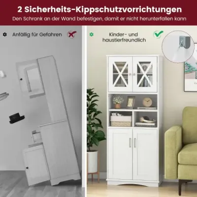 Kúpeľňová vysoká skrinka s nastaviteľnými policami  Kúpeľňová skrinka s ochranou proti preklopeniu biela Kúpeľňová vysoká skrinka s nastaviteľnými policami  Kúpeľňová skrinka s ochranou proti preklopeniu biela