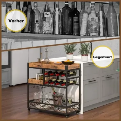 Servírovací vozík Trojposchodový vozík s odnímateľným podnosom 80 x 40 x 83 cm Rustikálna hnedá Servírovací vozík Trojposchodový vozík s odnímateľným podnosom 80 x 40 x 83 cm Rustikálna hnedá