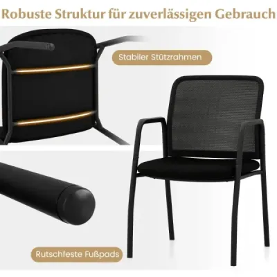 Konferenčné stoličky, sada 2 ks, stoličky pre návštevy s podrúčkami, kancelárske stoličky, nosnosť do 150 kg, čierna Konferenčné stoličky, sada 2 ks, stoličky pre návštevy s podrúčkami, kancelárske stoličky, nosnosť do 150 kg, čierna