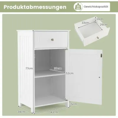 Kúpeľňová skrinka úzka so zásuvkou a dvierkami 43 x 34 x 77 cm biela Kúpeľňová skrinka úzka so zásuvkou a dvierkami 43 x 34 x 77 cm biela