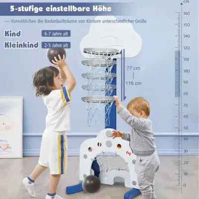 Detské ihrisko 3v1 s výškovo nastaviteľným basketbalovým košom a futbalovou bránkou a golfovým bielym Detské ihrisko 3v1 s výškovo nastaviteľným basketbalovým košom a futbalovou bránkou a golfovým bielym