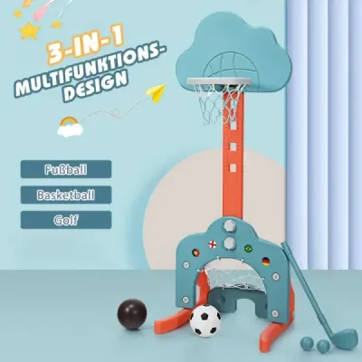 Detské ihrisko 3v1 s výškovo nastaviteľným basketbalovým košom a futbalovou bránkou a golfovým ihriskom Detské ihrisko 3v1 s výškovo nastaviteľným basketbalovým košom a futbalovou bránkou a golfovým ihriskom