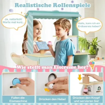 Zmrzlinový kamión deti so zmrzlinou hračkárstvo drevené so zmrzlinovačom zelený