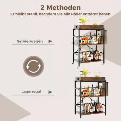 3-poschodový servírovací vozík kuchynský vozík s odnímateľným podnosom a rukoväťou 73 x 40 x 94 cm hnedá + čierna