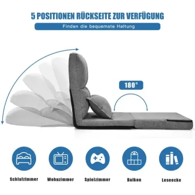 Nastaviteľná stolička, rozkladacia pohovka s mäkkým vankúšikom, šedá