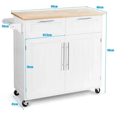 Kuchynský vozík rolovací servírovací vozík so zásuvkami a skrinkami 94 x 45,5 x 94,5 cm biely