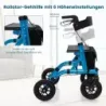 Skladací a ľahký rolátor so sedadlom z hliníka do 160 kg 2 v 1 invalidný vozík a cestovný rolátor modrý