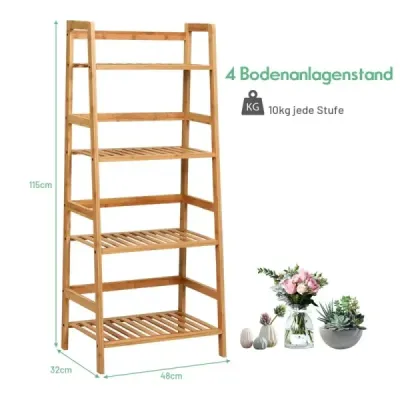 Stojanová polica so 4 úrovňami Bambusový rebrík Regál na knihy Regál na rastliny Balkónová polica 48 x 32 x 115 cm Prírodný