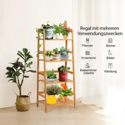 Stojanová polica so 4 úrovňami Bambusový rebrík Regál na knihy Regál na rastliny Balkónová polica 48 x 32 x 115 cm Prírodný