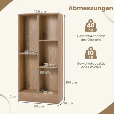 Regál na knihy s 5 priehradkami Stojaci regál Kocka Kancelársky regál Úložný regál 50 x 24 x 104 cm Prírodný Regál na knihy s 5 priehradkami Stojaci regál Kocka Kancelársky regál Úložný regál 50 x 24 x 104 cm Prírodný