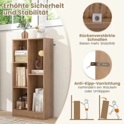 Regál na knihy s 5 priehradkami Stojaci regál Kocka Kancelársky regál Úložný regál 50 x 24 x 104 cm Prírodný Regál na knihy s 5 priehradkami Stojaci regál Kocka Kancelársky regál Úložný regál 50 x 24 x 104 cm Prírodný