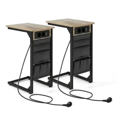 Sada 2 postranných stolíkov v tvare písmena C s nabíjacou stanicou a portami USB a nočný stolík s bočným vreckom