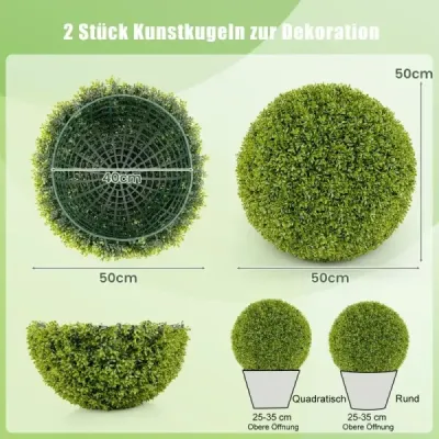 2 gule zo zimostrázu 50 cm guľa zo zimostrázu odolná voči UV žiareniu dekoratívne guľové rastliny pre domácnosť