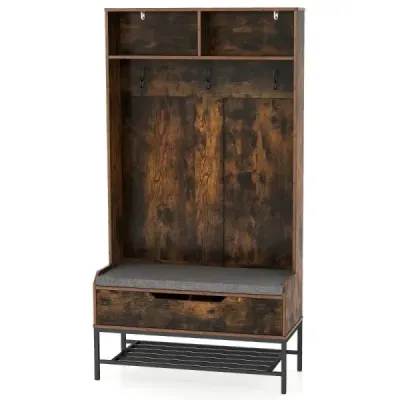 4v1 šatníková skriňa s lavicou Skrinka na topánky 3-háčikový vešiak na šaty vešiak hnedý