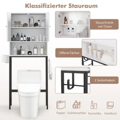 WC skrinka voľne stojaca toaletná polica s 2 dvierkami 2 háčiky 63 x 23 x 165,5 cm biele