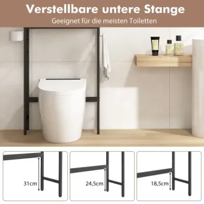 WC skrinka voľne stojaca toaletná polica s 2 dvierkami 2 háčiky 63 x 23 x 165,5 cm biele