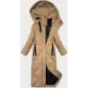 Dlhá dámska zimná bunda ku kolenám  MODA3232 camel