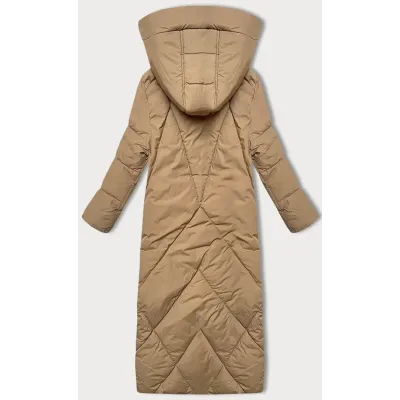 Dlhá dámska zimná bunda ku kolenám  MODA3232 camel