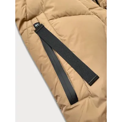 Dlhá dámska zimná bunda ku kolenám  MODA3232 camel
