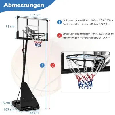 Basketbalový stojan 150-305 cm výškovo nastaviteľný basketbalový kôš s podstavcom Basketbalový stojan 150-305 cm výškovo nastaviteľný basketbalový kôš s podstavcom
