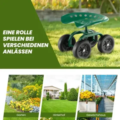 Záhradný vozík na kolieskach Mobilné pracovné sedadlo s 360° otočným sedadlom a nastaviteľnou výškou