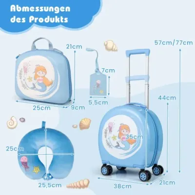 4-dielny detský kufor + batoh 10"+14" detský vozík s kolieskami Modrá