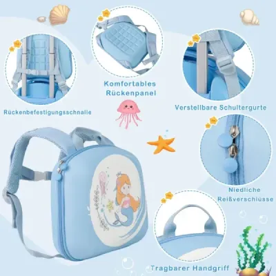 4-dielny detský kufor + batoh 10"+14" detský vozík s kolieskami Modrá