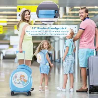 4-dielny detský kufor + batoh 10"+14" detský vozík s kolieskami Modrá