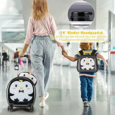 4-dielny detský kufor + batoh 10"+14" detský vozík s kolieskami čierny