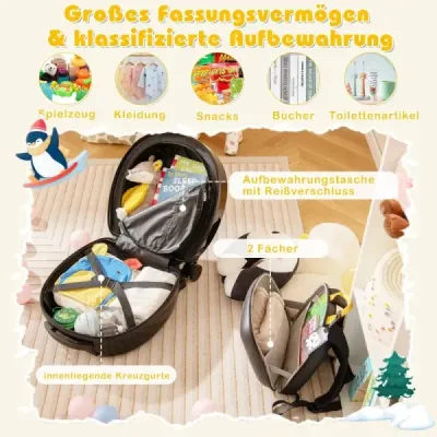 4-dielny detský kufor + batoh 10"+14" detský vozík s kolieskami čierny