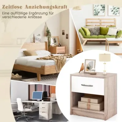 Nočný stolík so zásuvkou Malý nočný stolík s otvorenou priehradkou 38,5 x 28 x 40,5 cm Prírodný + biely