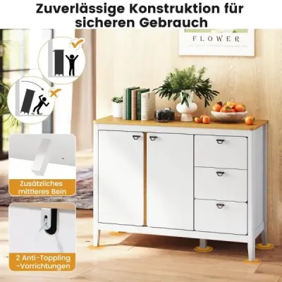 Kuchynská skrinka s 2 dvierkami a 3 zásuvkami drevený príborník bufetová skrinka 106 x 40 x 80 cm