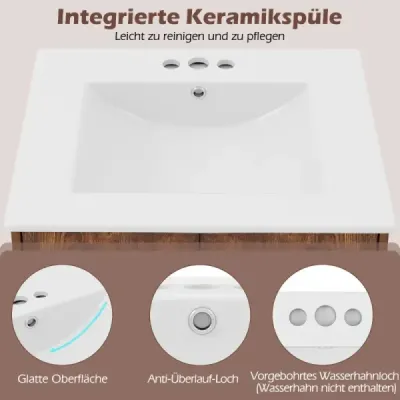 Skrinka pod umývadlo s umývadlom a 2 dvierkami a otvorenou policou Voľne stojaca skrinka Skrinka pod umývadlo s umývadlom a 2 dvierkami a otvorenou policou Voľne stojaca skrinka