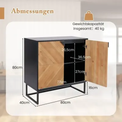 Príborník s 2 dvierkami Kuchynská skrinka s policou Bufetová skrinka moderná s kovovými nohami 80 x 40 x 80 cm Čierna