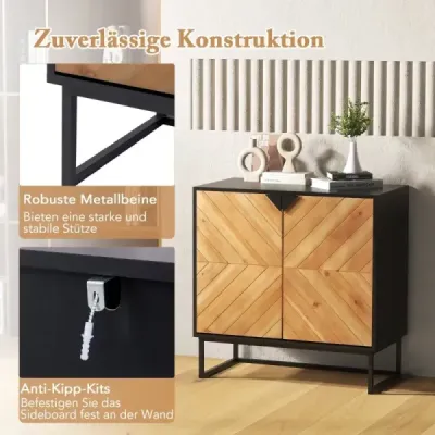 Príborník s 2 dvierkami Kuchynská skrinka s policou Bufetová skrinka moderná s kovovými nohami 80 x 40 x 80 cm Čierna