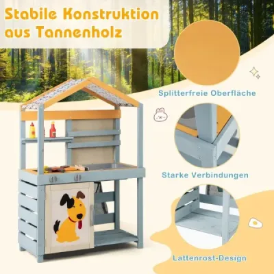Detská bahenná kuchynka 2-v-1 Vonkajšia detská kuchynka z dreva s taškou a košíkmi 75 x 34 x 111 cm Viacfarebná
