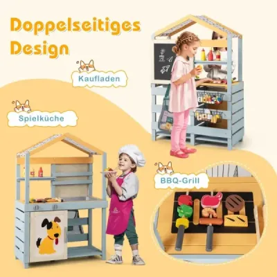 Detská bahenná kuchynka 2-v-1 Vonkajšia detská kuchynka z dreva s taškou a košíkmi 75 x 34 x 111 cm Viacfarebná