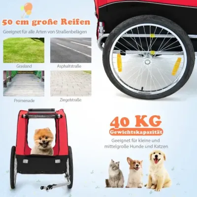 Príves pre psa za bicykel Príves pre psa za bicykel 40 kg Nosnosť červená