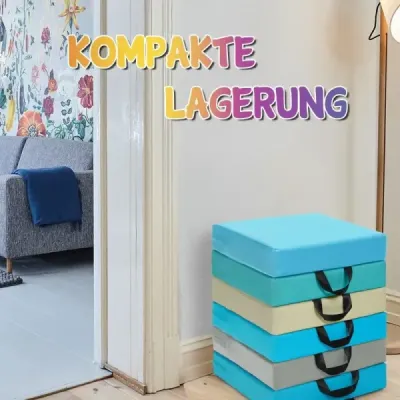 Sada 6 ks vankúšov na detskú stoličku s rukoväťou na podlahu so zapínaním na štvorec svetlomodrej farby