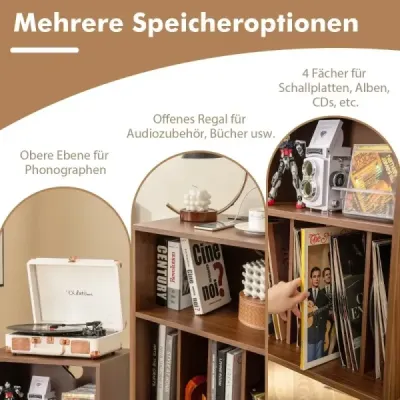 Stojan na gramofón s nabíjacou stanicou 3-poschodový stojan na platne 48 x 40 x 88 cm orech Stojan na gramofón s nabíjacou stanicou 3-poschodový stojan na platne 48 x 40 x 88 cm orech