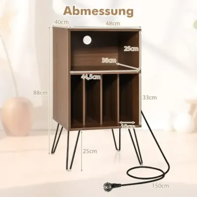 Stojan na gramofón s nabíjacou stanicou 3-poschodový stojan na platne 48 x 40 x 88 cm orech Stojan na gramofón s nabíjacou stanicou 3-poschodový stojan na platne 48 x 40 x 88 cm orech