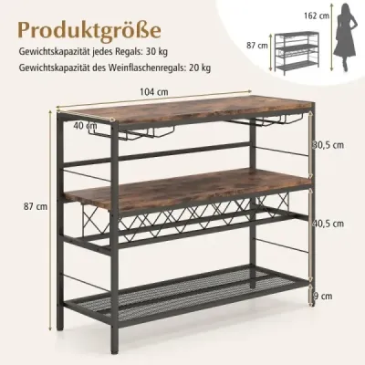 4-poschodový voľne stojaci stojan na víno s vínnou pivnicou a 4-radovým stojanom na poháre na vínotéku