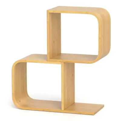 Knižnica v tvare S s 2 otvorenými kockami Geometrický rohový regál Bambusový regál