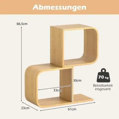 Knižnica v tvare S s 2 otvorenými kockami Geometrický rohový regál Bambusový regál