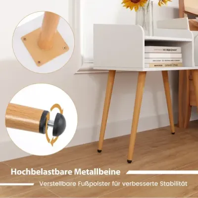 Nočný stolík Nočný stolík s otvorenou priehradkou Rozkladací stolík s kovovými podperami 50 x 32 x 58 cm Biely 2 kusy