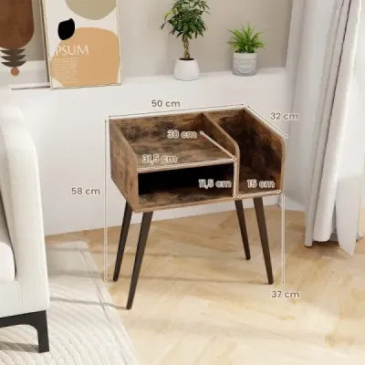 Nočný stolík Nočný stolík s otvorenou priehradkou Rozkladací stolík s kovovými podperami 50 x 32 x 58 cm Rustikálna hnedá 2 kusy