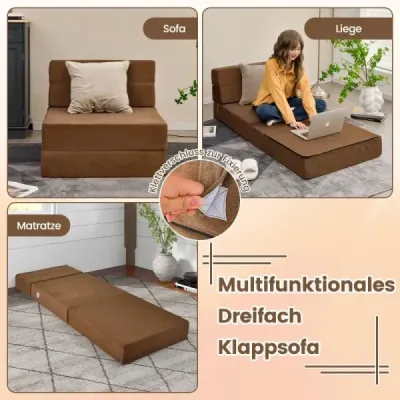 Rozkladacia pohovka 3 v 1 s prateľným poťahom Extra hrubá pena (15 cm) Hnedá