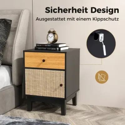 Ratanový nočný stolík so zásuvkou a skrinkou Nočná skrinka Nočný stolík Pohovka v boho štýle